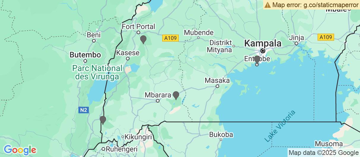Karte mit Reiseroute in Uganda