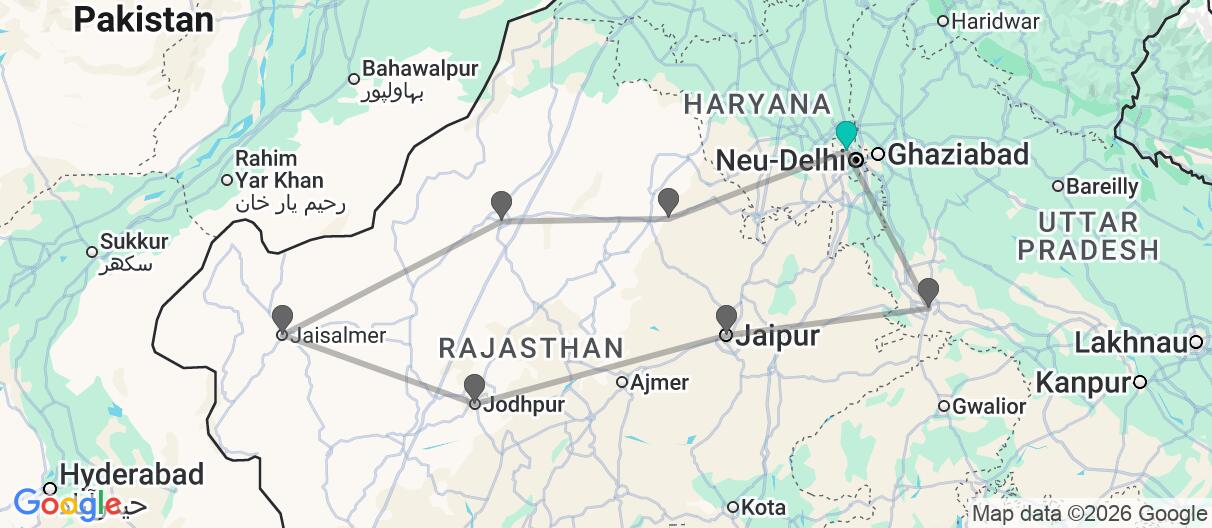 Karte mit Reiseroute in Indien
