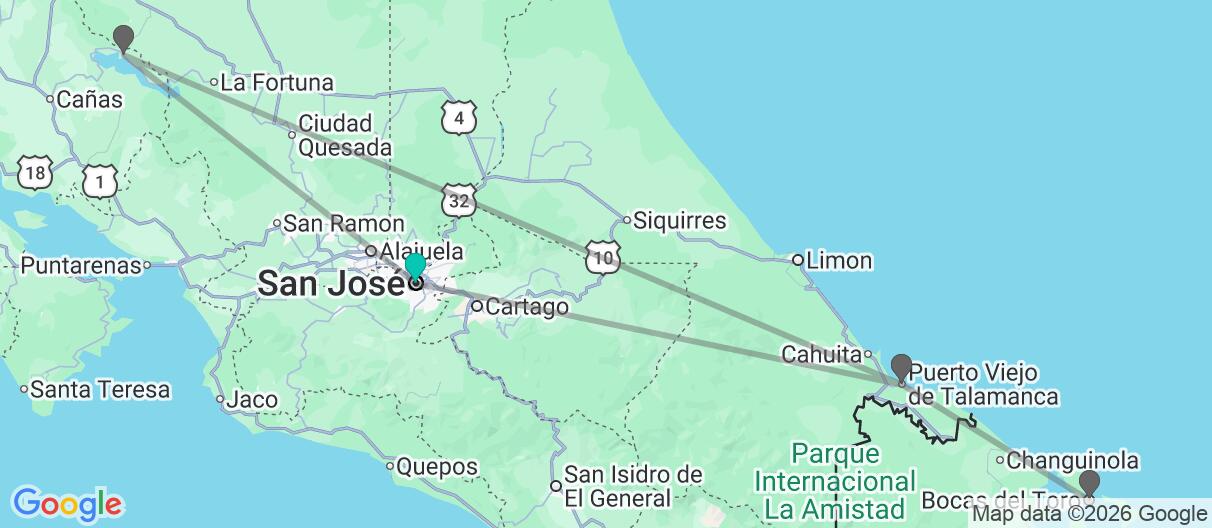 Map with itinerary in Costa Rica & Panama