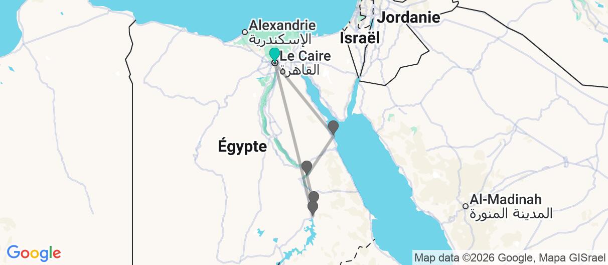 Carte avec l'itinéraire en/aux Égypte