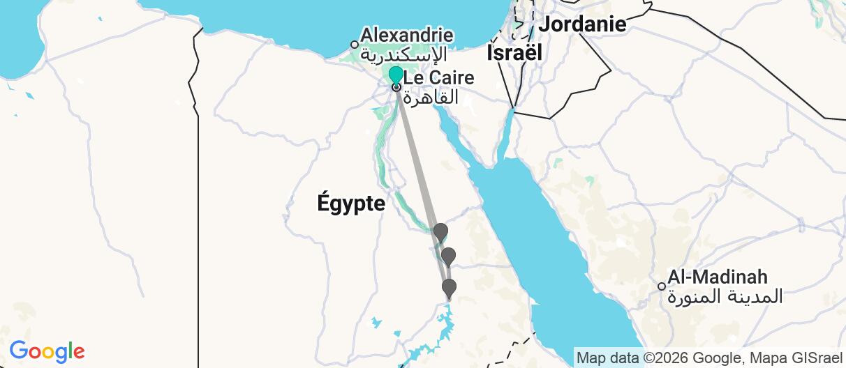 Carte avec l'itinéraire en/aux Égypte
