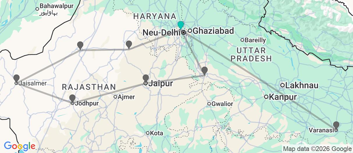 Karte mit Reiseroute in Indien