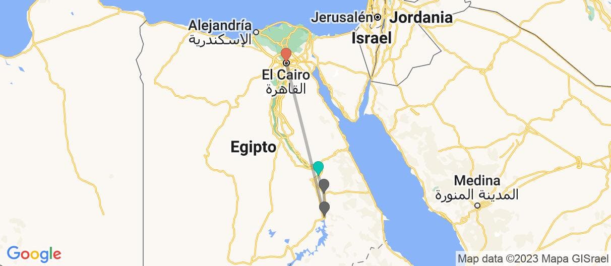Mapa con el itinerario en Egipto