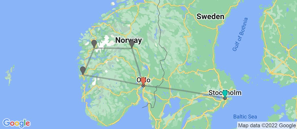 Map with itinerary in Sweden & Norway