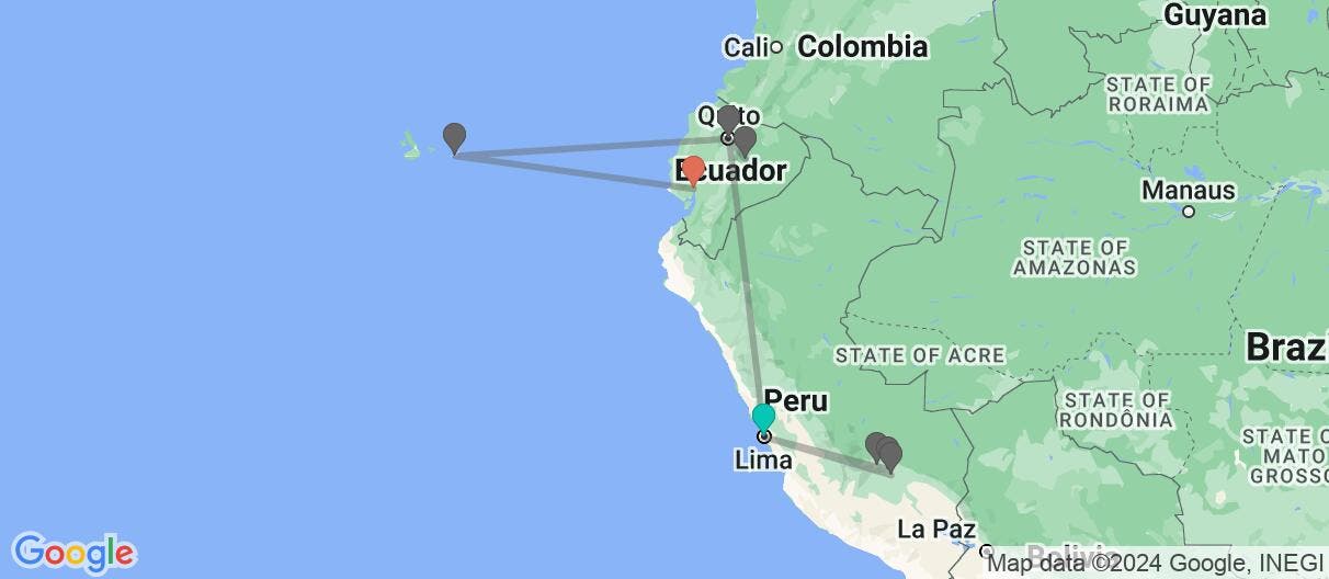 Map with itinerary in Peru & Ecuador